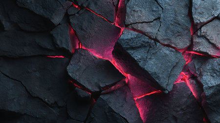 Cracked stone background with red neon light, close-up.の素材