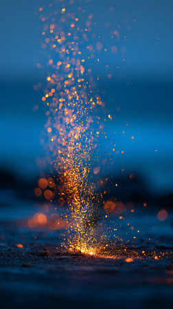 sparks from a fire on the background of the sea.の素材