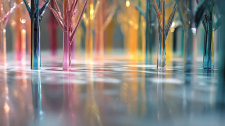 3d illustration of abstract background with glass trees and bokehの素材