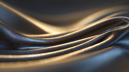 Closeup of golden satin fabric, shallow depth of field.の素材