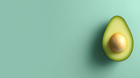 Avocado on green background. Minimal style. Top view.の素材