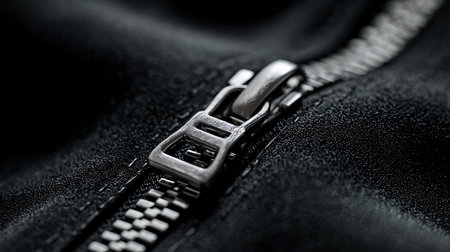 Zipper on a black background close-up. Selective focus.の素材