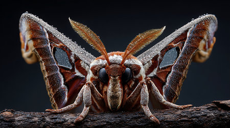 Moth on a black background. 3d render. Macro.の素材