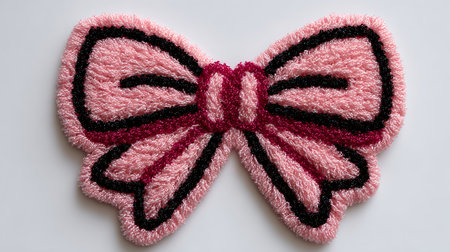 Pink bow tie on a white background, top view, copy spaceの素材