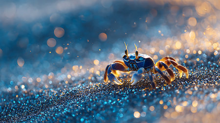 Crab on a background of blue bokeh. 3d illustrationの素材