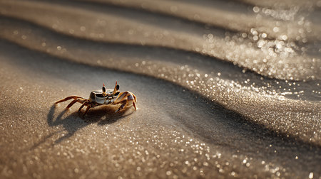 Fiddler crab on the sand at sunset. Selective focus.の素材