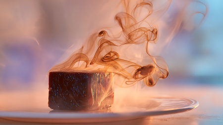 Burning coffee cup on a white plate. Close-up.の素材