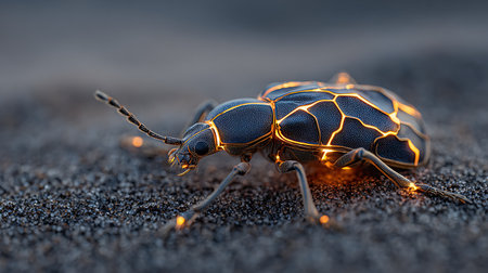 Macro shot of a black beetle on a pile of poppy seedsの素材