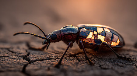 Macro shot of a beetle on the ground in the evening.の素材