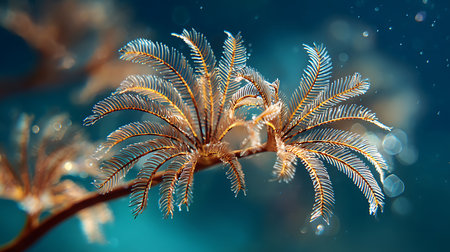 Frosty branch on a blue background. Beautiful winter background.の素材