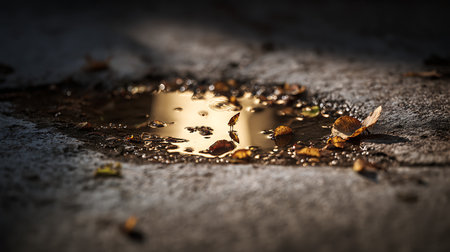 Fallen leaves in a puddle after rain. Selective focus.の素材
