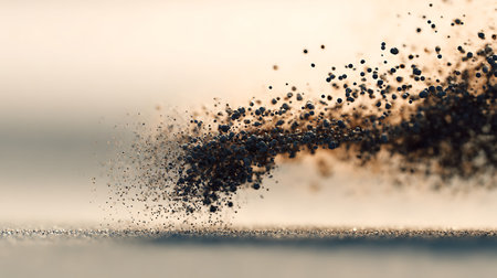 Close up shot of sand splashing in the air with blurred backgroundの素材