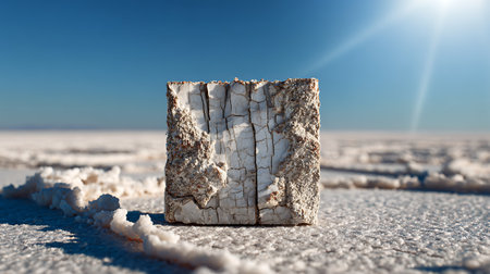 Wooden block on the frozen lake in winter. 3d renderingの素材