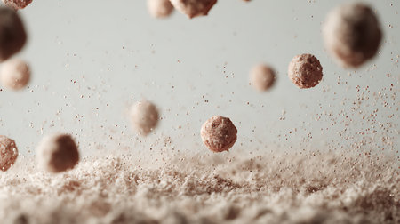 Coffee balls falling in the air on a white background.の素材