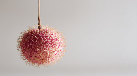 Pink rambutan hanging on a twig on a white backgroundの素材