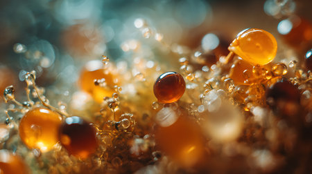 Macro shot of glass beads with shallow depth of field and blurred backgroundの素材
