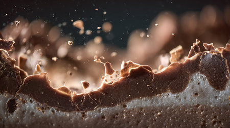 close up of chocolate splashes on a black background, shallow depth of fieldの素材