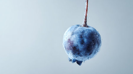 Blueberry with drops of water on a gray background. Copy space.の素材