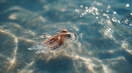 Squid swimming in the sea. Close-up. Shallow depth of field.の素材