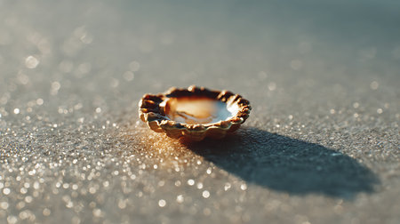 Wedding ring on the sand with bokeh background.の素材