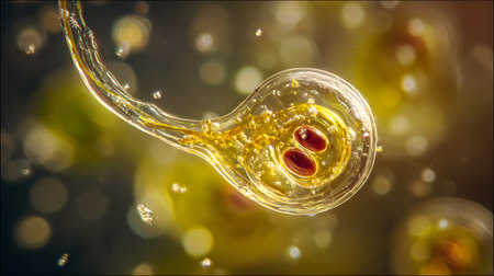 Human egg cell under microscope view for education in laboratory. 3d illustrationの素材