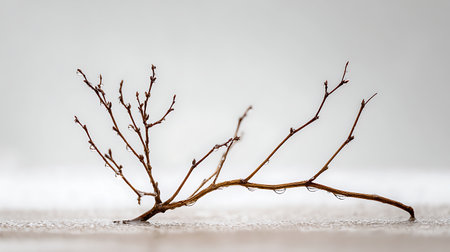 dry twig on a white background with water drops, close-upの素材