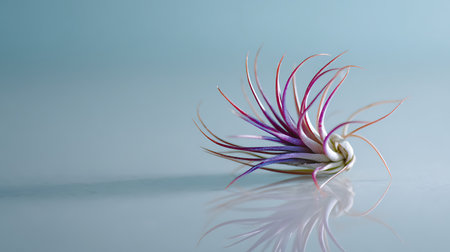 Beautiful pink and purple flower on a blue background with reflection.の素材