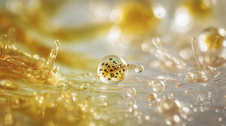 Macro shot of a water drop on a water surface with bubblesの素材