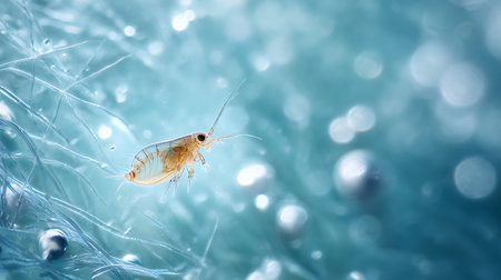 3d rendering of flea on blue water background with bokehの素材