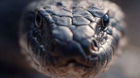 Closeup of the head of a black viper. Shallow depth of fieldの素材