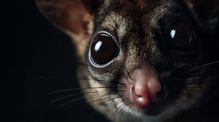 Portrait of a sugar glider on a black background, close-upの素材