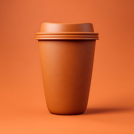 Coffee cup on an orange background. 3d rendering.の素材
