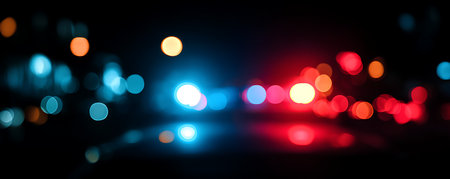 abstract background of bokeh defocused lights on the roadの素材