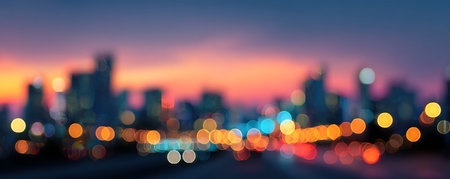 Abstract blurred bokeh background of cityscape at twilight time.の素材