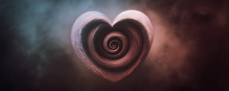 Abstract heart shape with smoke on dark background. 3D rendering.の素材