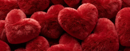 Hearts made of red fur. Valentines day background. 3d renderingの素材