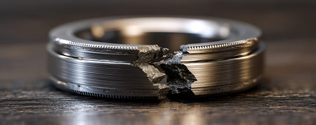 Close-up of a metal ring on a rustic wooden backgroundの素材