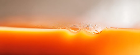 Close up of water droplets on orange candle. Abstract background.の素材