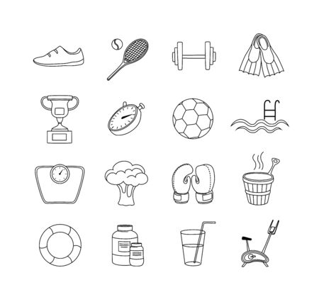 Fitness line icons. Sport and training icon set.のイラスト素材