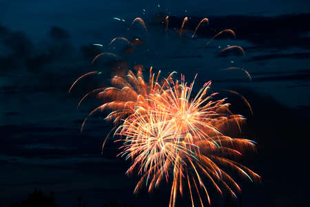 Beautiful multi-colored festive fireworks in the night skyの写真素材