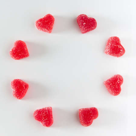 The circular arrangement of sweet red fruit jelly in the shape of a heart. Symbol of the day of...