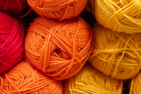 The texture of multi-colored fluffy woolen threads for knittingの写真素材