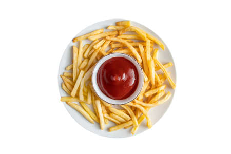 Hot french fries on a white background. American unhealthy foodの写真素材