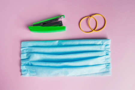 Handmade medical mask. Do-it-yourself protection against coronavirus. Tools for creating a...