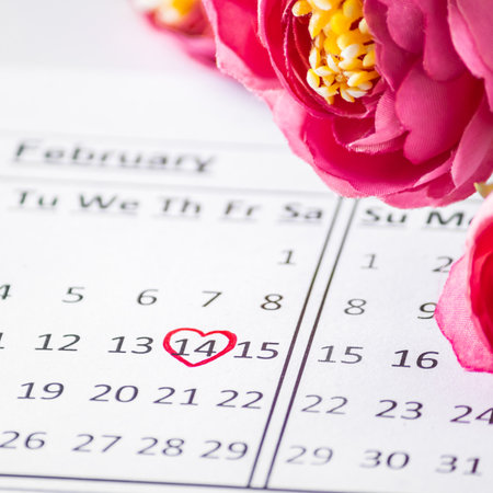 Calendar Reminder close-up - Valentine's Day February 14th.の写真素材