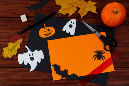 Halloween DIY. Decorations for the holiday. Cute pumpkins and paper ghosts.の写真素材