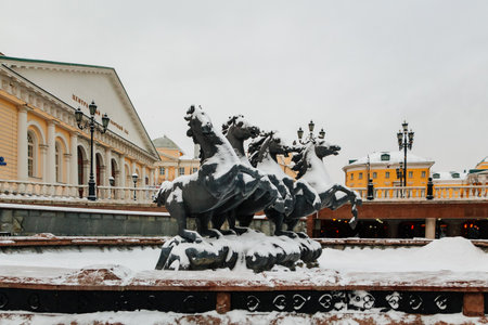 Alexander Garden in winter. Red Square in Moscow. Travel to Russia in December and January. A famous place in the capital. January 10, 2015 - Moscow, Russia.のeditorial素材
