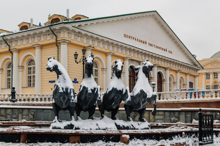 Alexander Garden in winter. Red Square in Moscow. Travel to Russia in December and January. A famous place in the capital. January 10, 2015 - Moscow, Russia.のeditorial素材