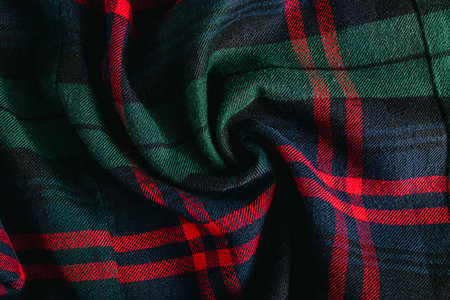 Checkered cotton fabric close-up. Texture of fabric for sewing. Natural flannel for shirts.の写真素材