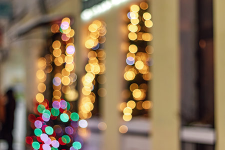 Sparkling bokeh, defocus lights. Festive Christmas background.の写真素材